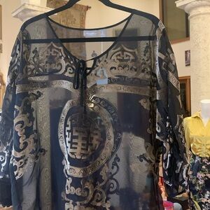 Travelers By Chico's Top Sheer/Velvet Pull Over 3/4 Sleeve Shirt Size Large (2)